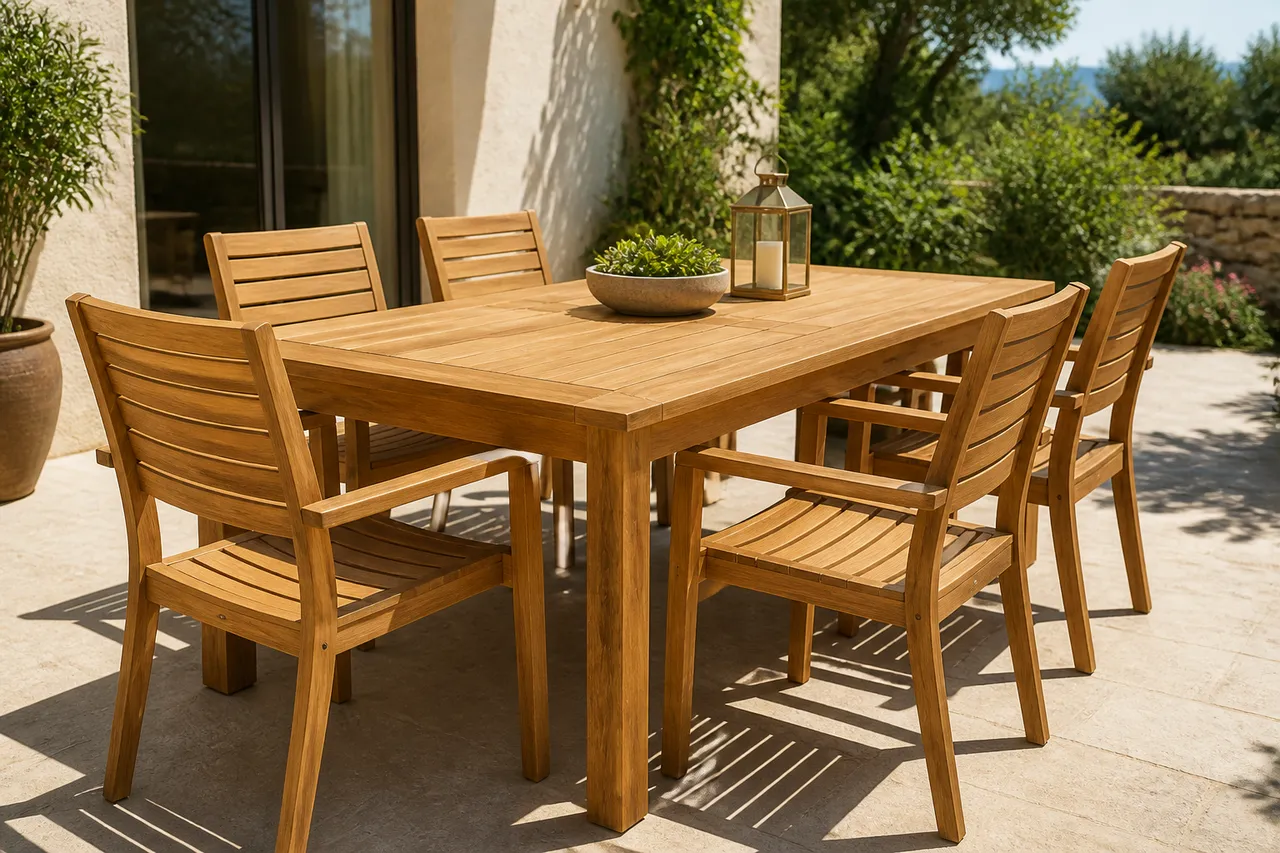 mobilier grădină lemn teak rezistent UV