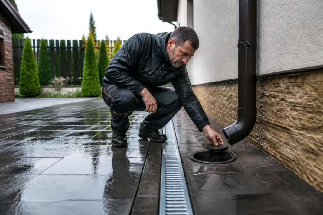 Drenajul curții după ploi abundente ține apa departe de casă și alei