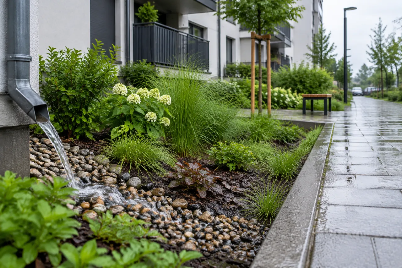 grădină rain garden pentru infiltrarea apei pluviale
