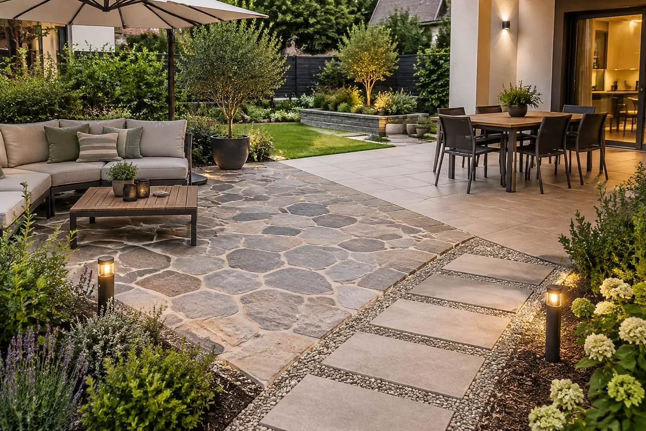 piatră naturală versus ceramică la exterior pentru trafic intens