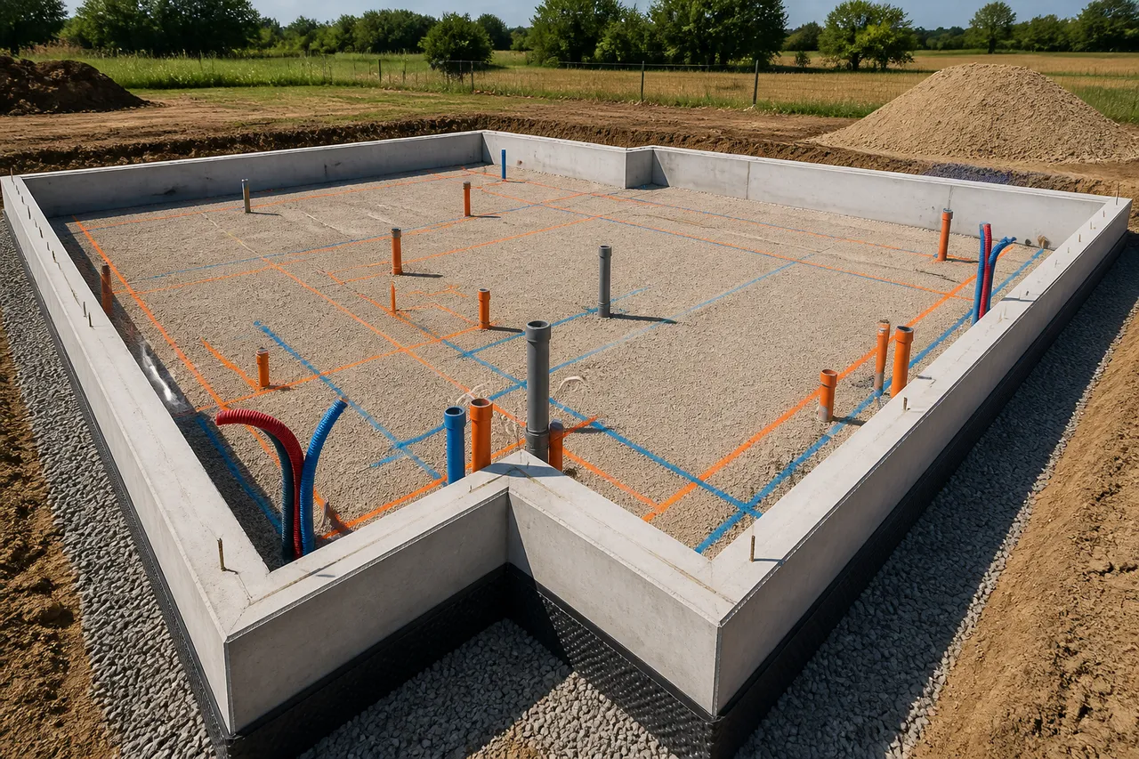 placă de beton peste sol pregătirea terenului și fundația casei