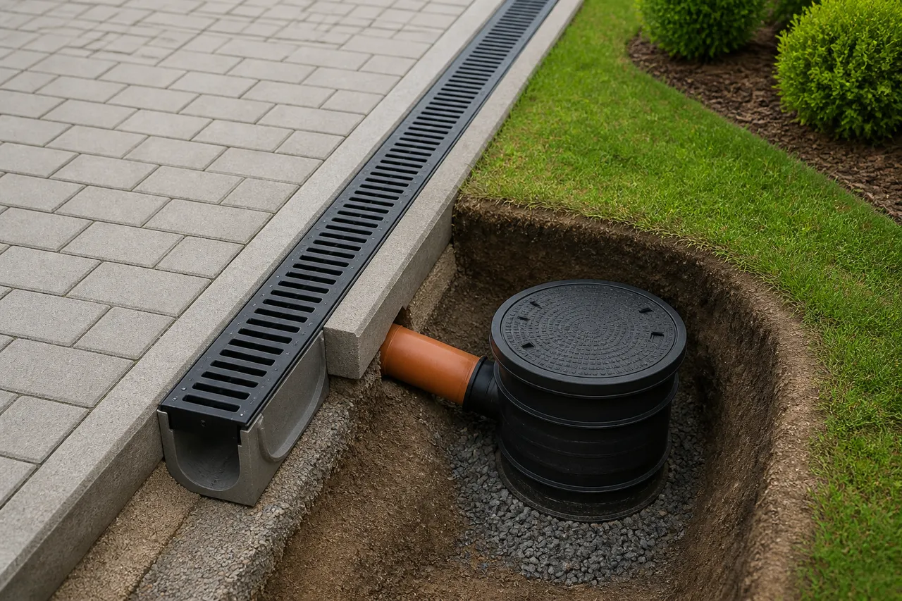 rigolă pentru drenajul apei de ploaie lângă alee