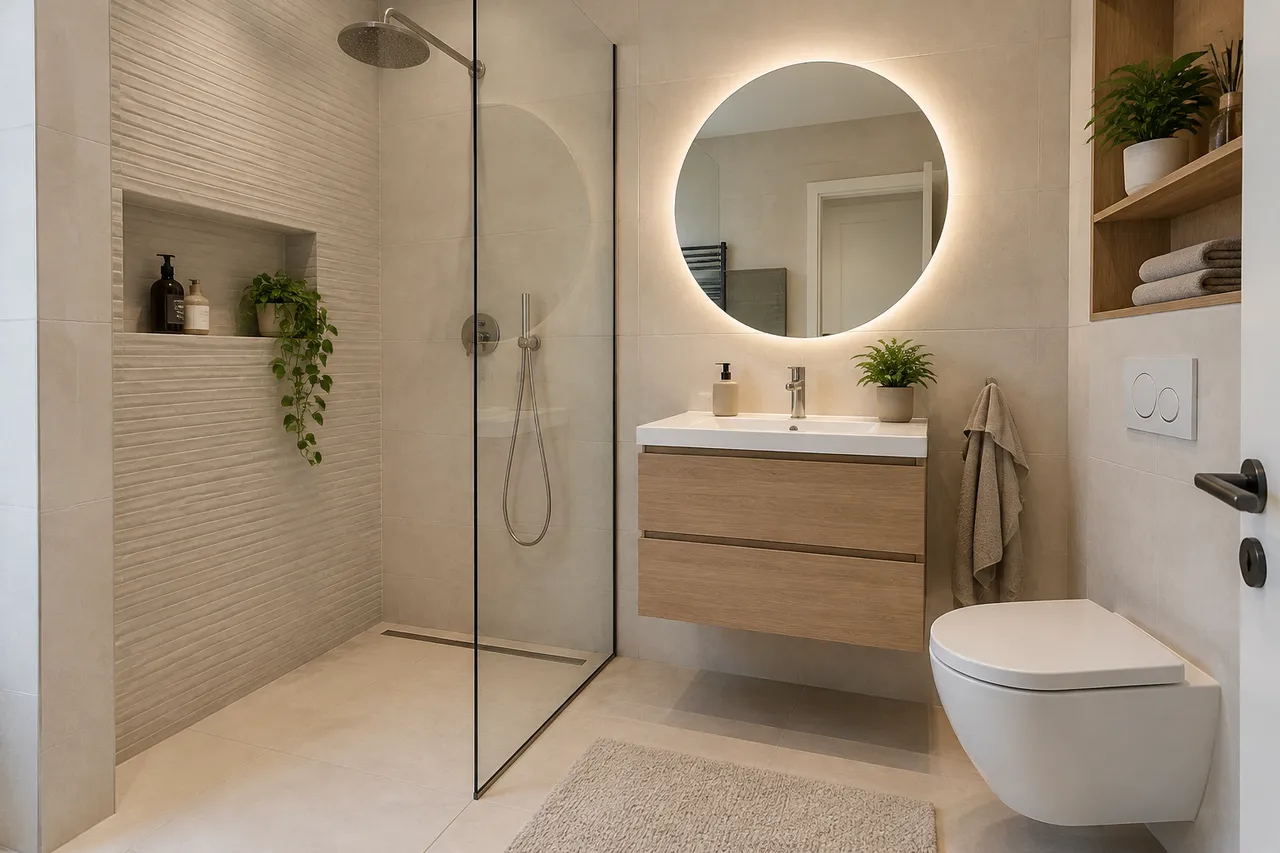 cabina de duș walk-in într-o baie mică