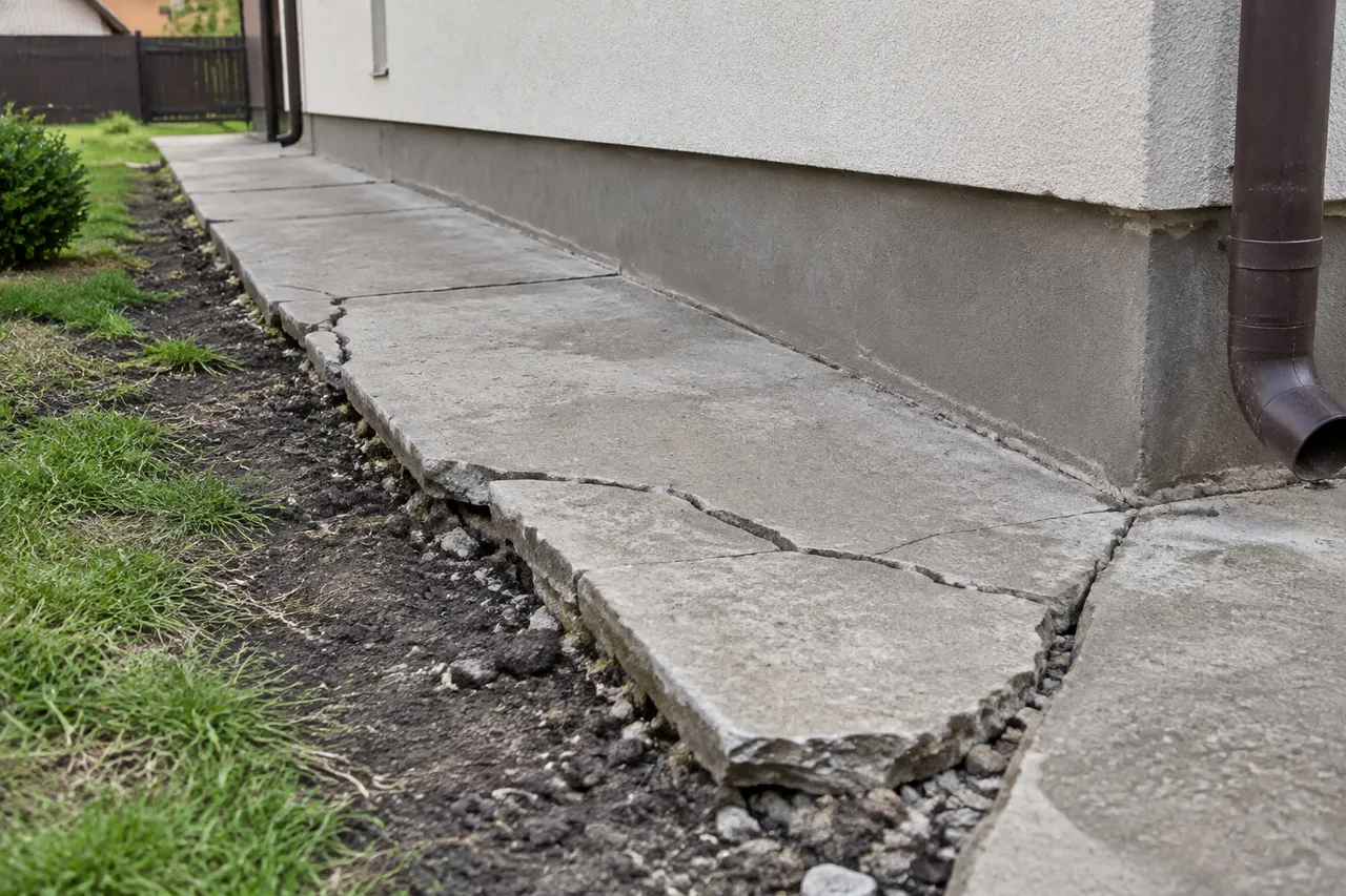 erori la turnarea trotuarului de protecție și fisuri în beton