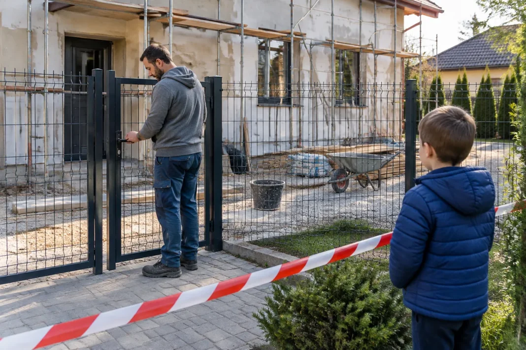 Siguranța șantierului într-o curte locuită începe cu separarea zonelor de lucru